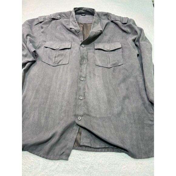 Trust Mens Casual Suede Shirt Size Xl Button Up Long Sleeve Brown Pocket Gray - Picture 1 of 7